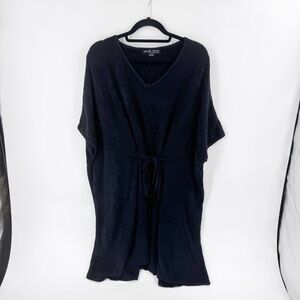 ✅ BAREFOOT DREAMS BAMBO CHIC LITE Black V-Neck Poncho with Tie Waist ONE SIZE